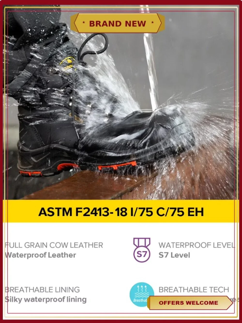 Men's Safety Work Boots Composite Toe Leather Slip On Puncture Proof